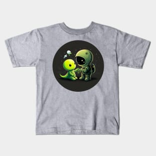 Cute Alien and an astronaut standing together Kids T-Shirt